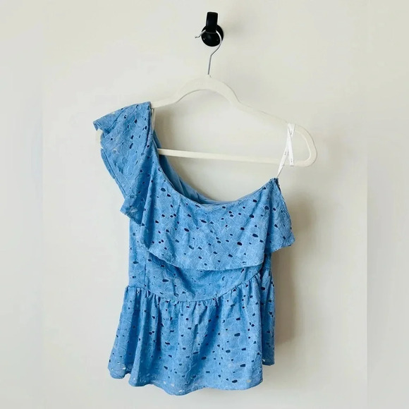 J.O.A. One-Shoulder Blue Eyelet Ruffle Blouse - Size S - NWT - Picture 5 of 11